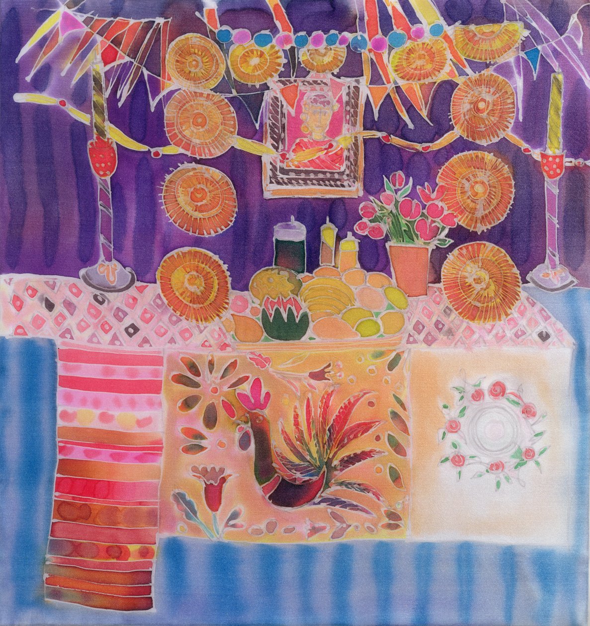 Mexican Shrine z Fridą Kahlo, 2006 (barwniki na jedwabiu) autorstwa Hilary Simon
