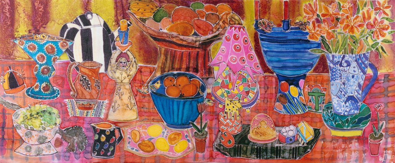Moje ulubione rzeczy, 2005 (barwniki na jedwabiu) autorstwa Hilary Simon