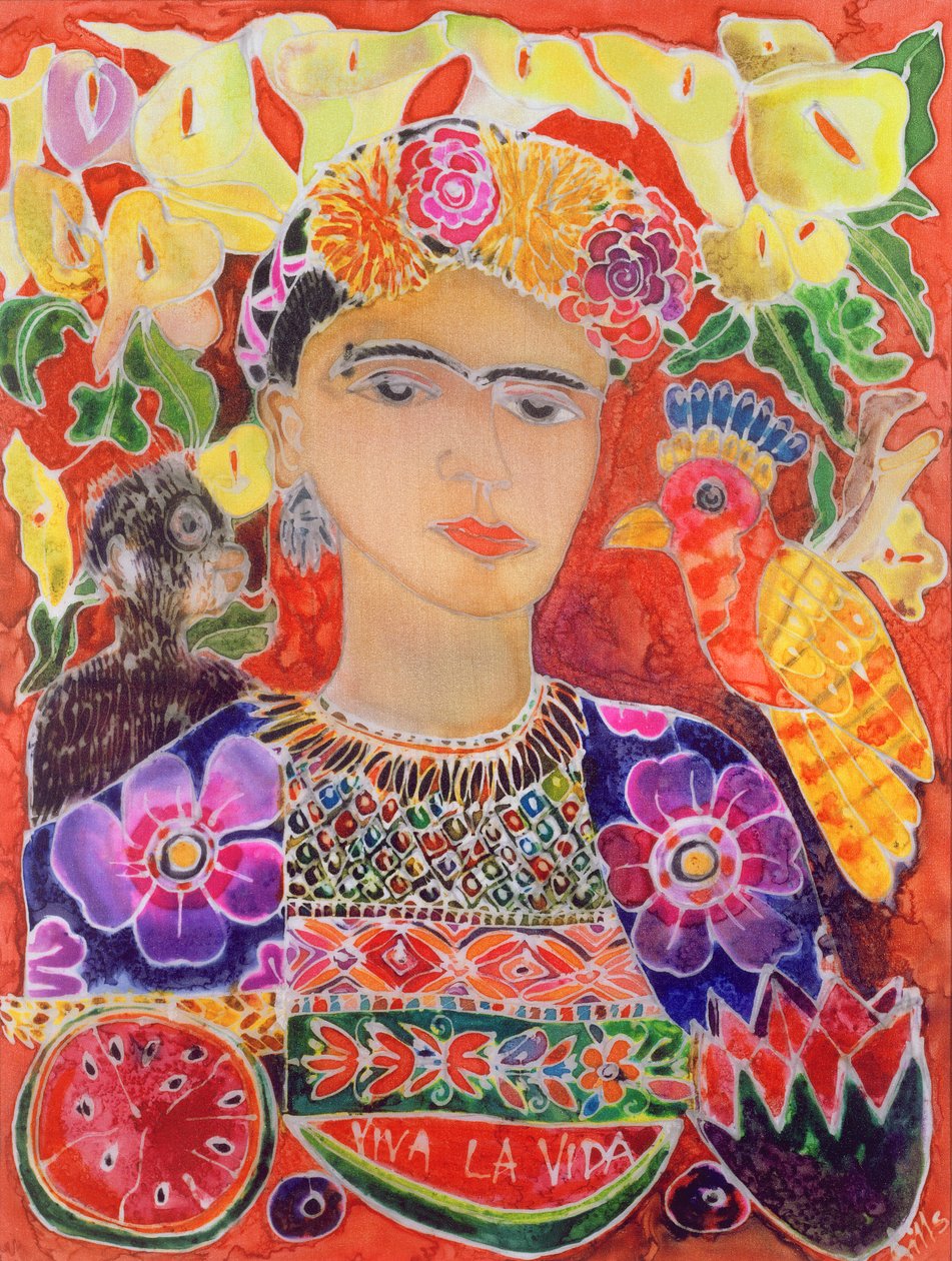 Szacunek dla Fridy Kahlo, 2002 (tusz kolorowy na jedwabiu) autorstwa Hilary Simon