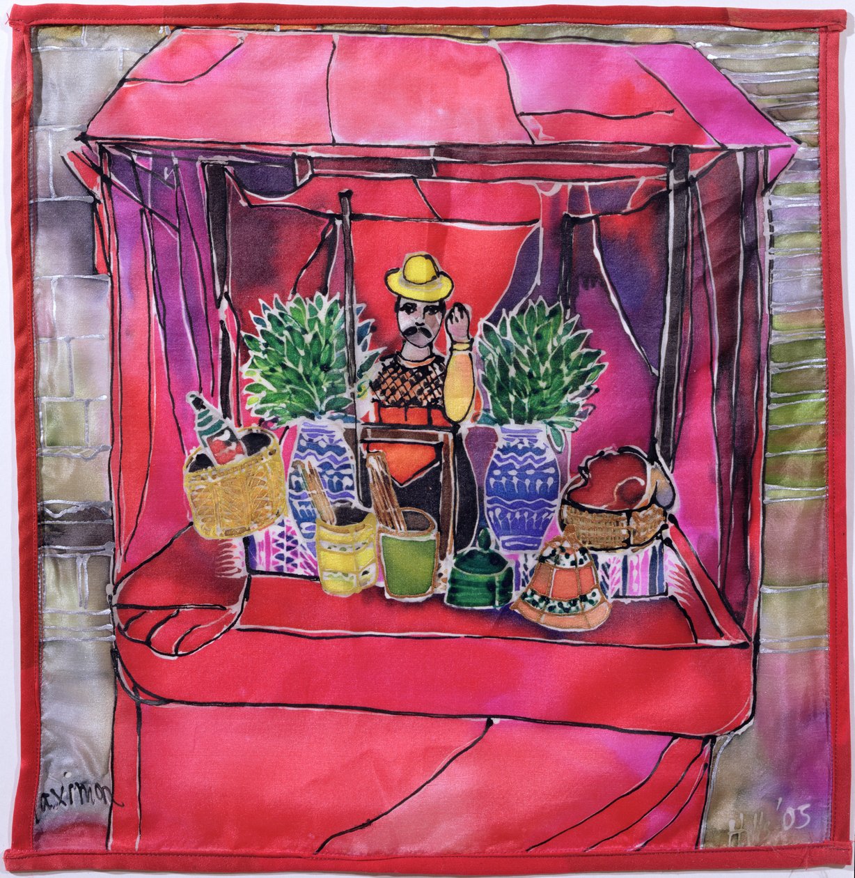 Shrine to Maximon, 2005 (barwniki na jedwabiu) autorstwa Hilary Simon