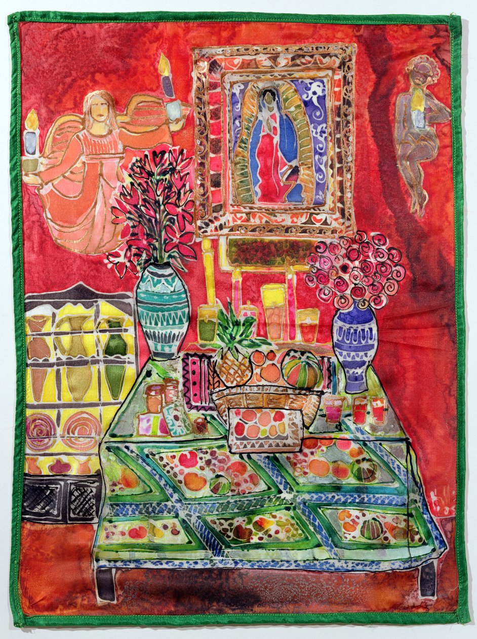 Dziewica z Gwadelupy, 2005 (farby na jedwabiu) autorstwa Hilary Simon
