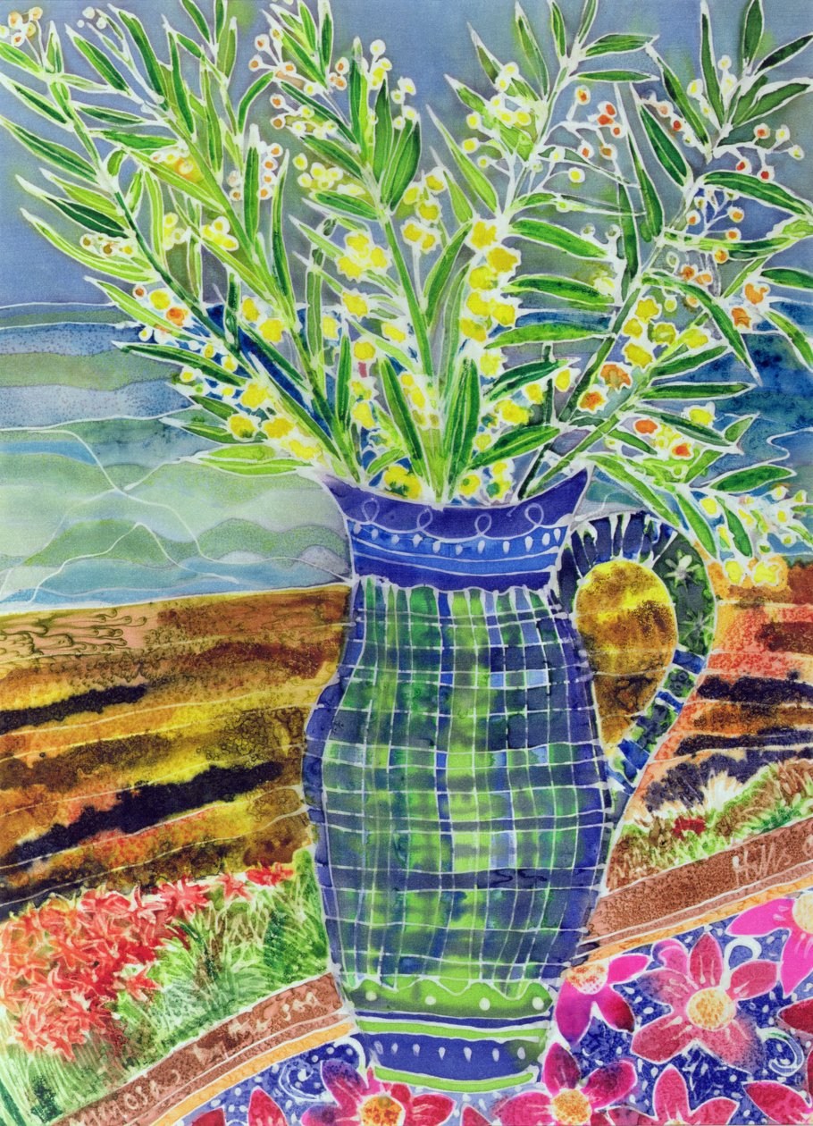 Mimosa for my Mother (kolorowe tusze na jedwabiu) autorstwa Hilary Simon