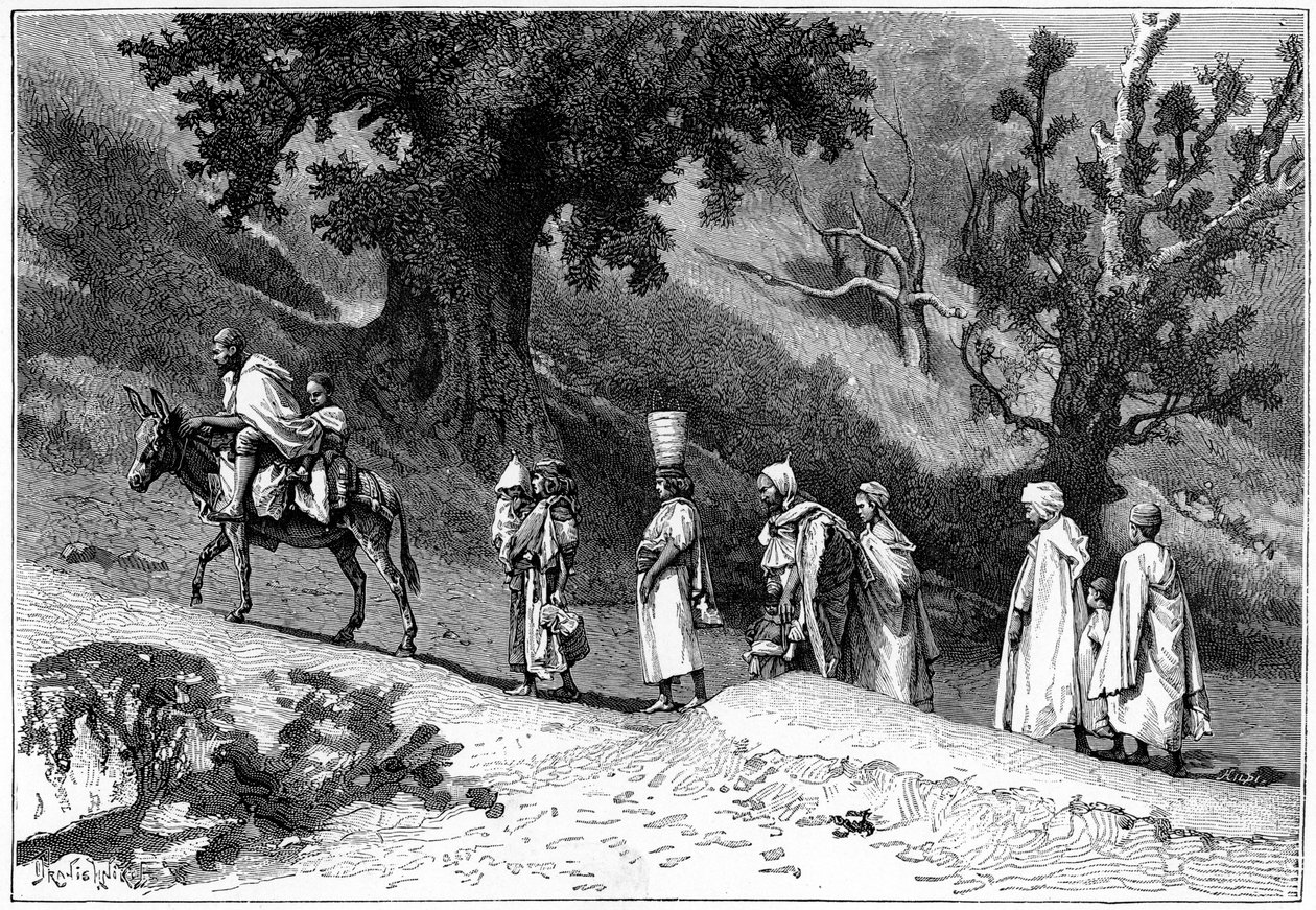 Rodzina Kabyle podróżująca w grupie, Algieria, ok. 1890 r. autorstwa Hildibrand