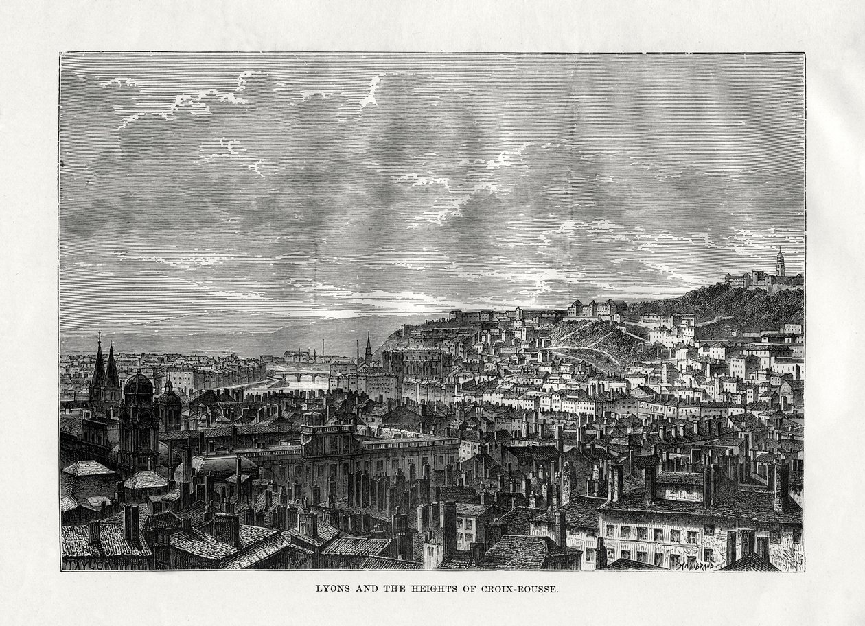Lyon i wzgórza Croix-Rousse, Francja, 1879 autorstwa Hildibrand