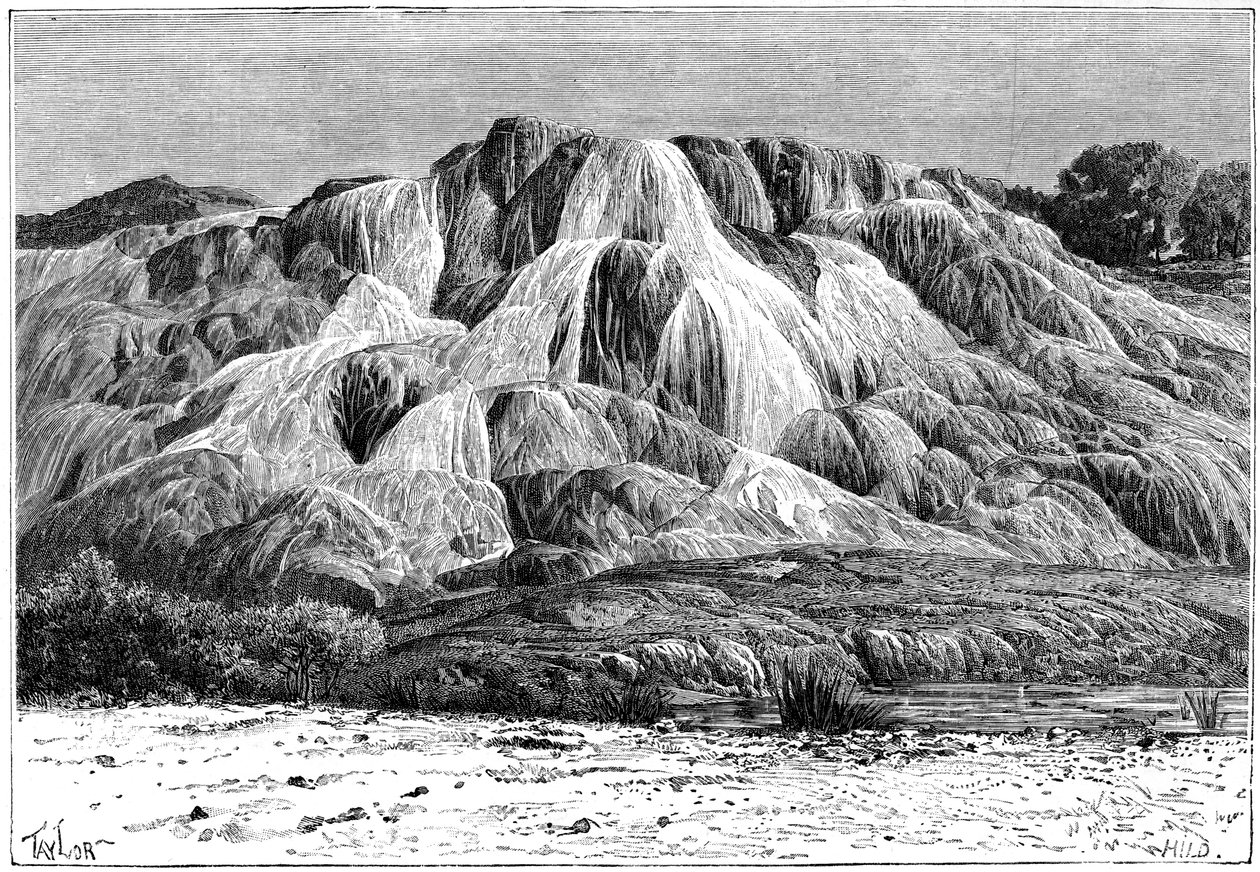 Skamieniała kaskada Hammam el Meskoutine, Algieria, ok. 1890 r. autorstwa Hildibrand
