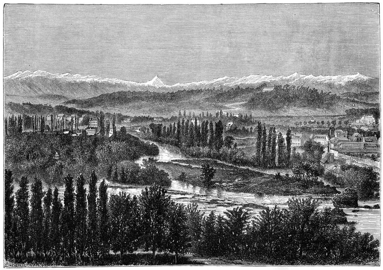 Pireneje widziane z tarasu zamku w Pau, Francja, 1879 autorstwa Hildibrand