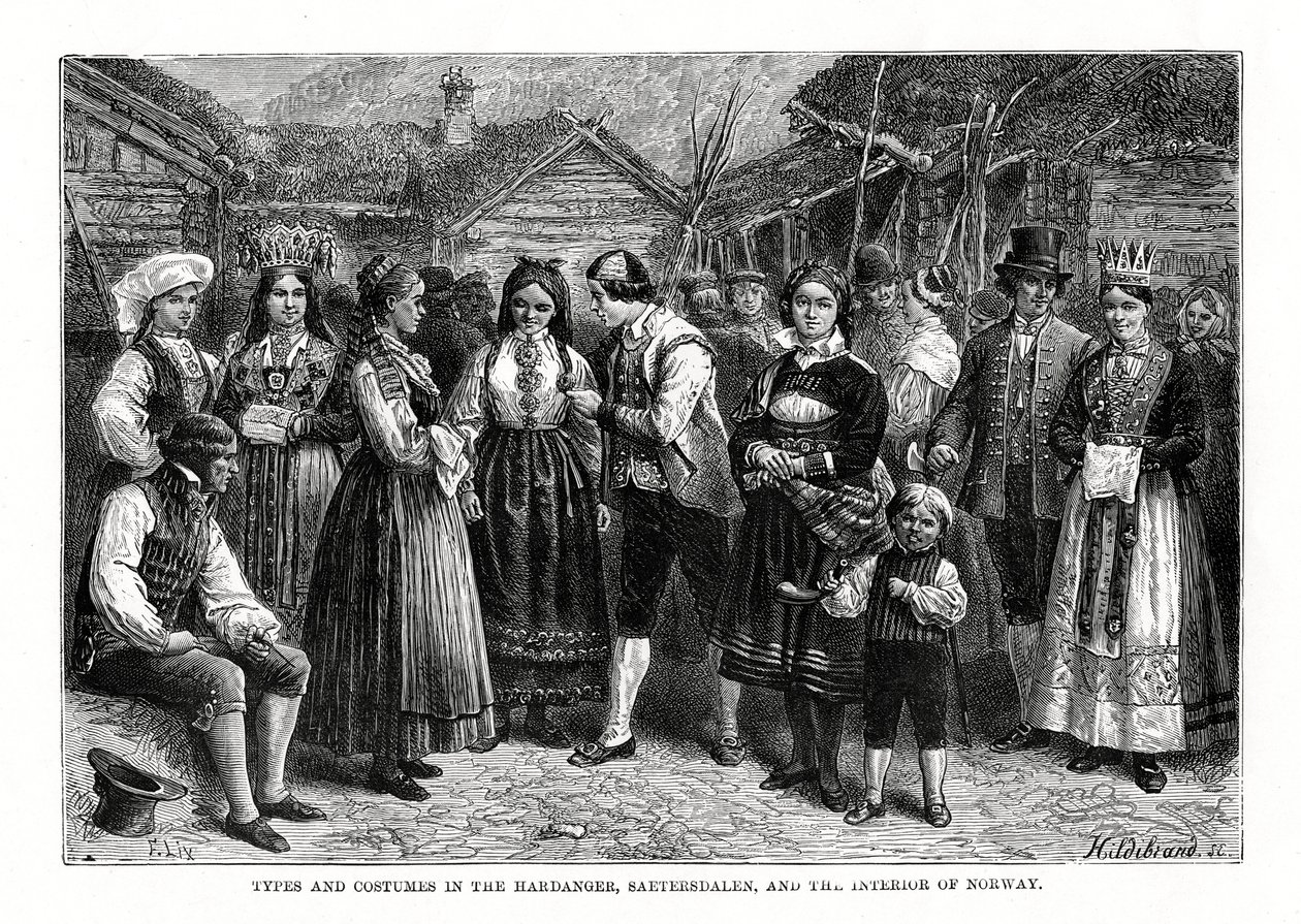 Typy i stroje w Norwegii, 1879. autorstwa Hildibrand