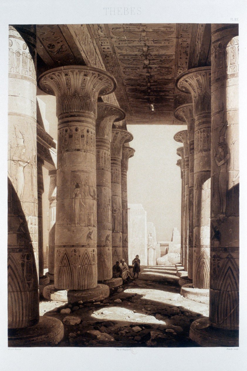 „Sala hipostylowa Ramesseum, Teby”, Egipt, 1841 r. autorstwa Himely