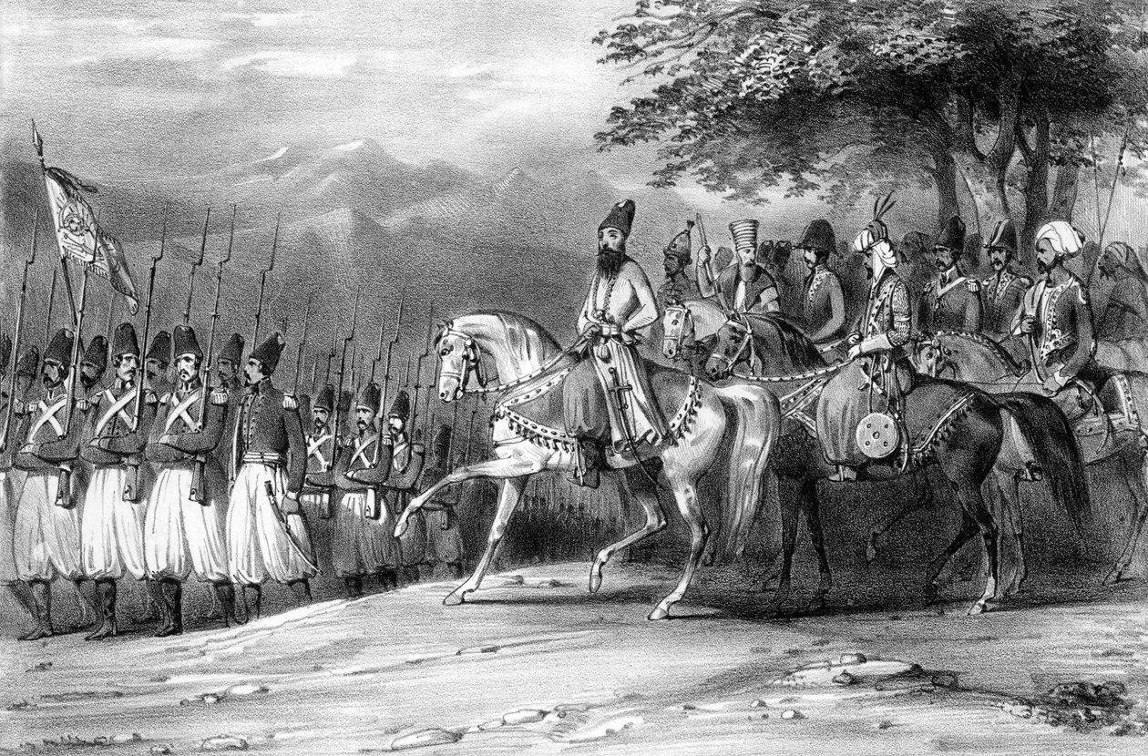 Recenzja Abbasa Mirzy, żołnierzy, Iran autorstwa Hippolyte Bellange