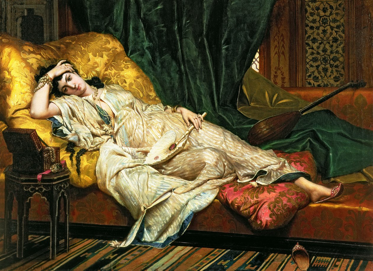 Odaliska z lutnią, 1876 autorstwa Hippolyte Berteaux