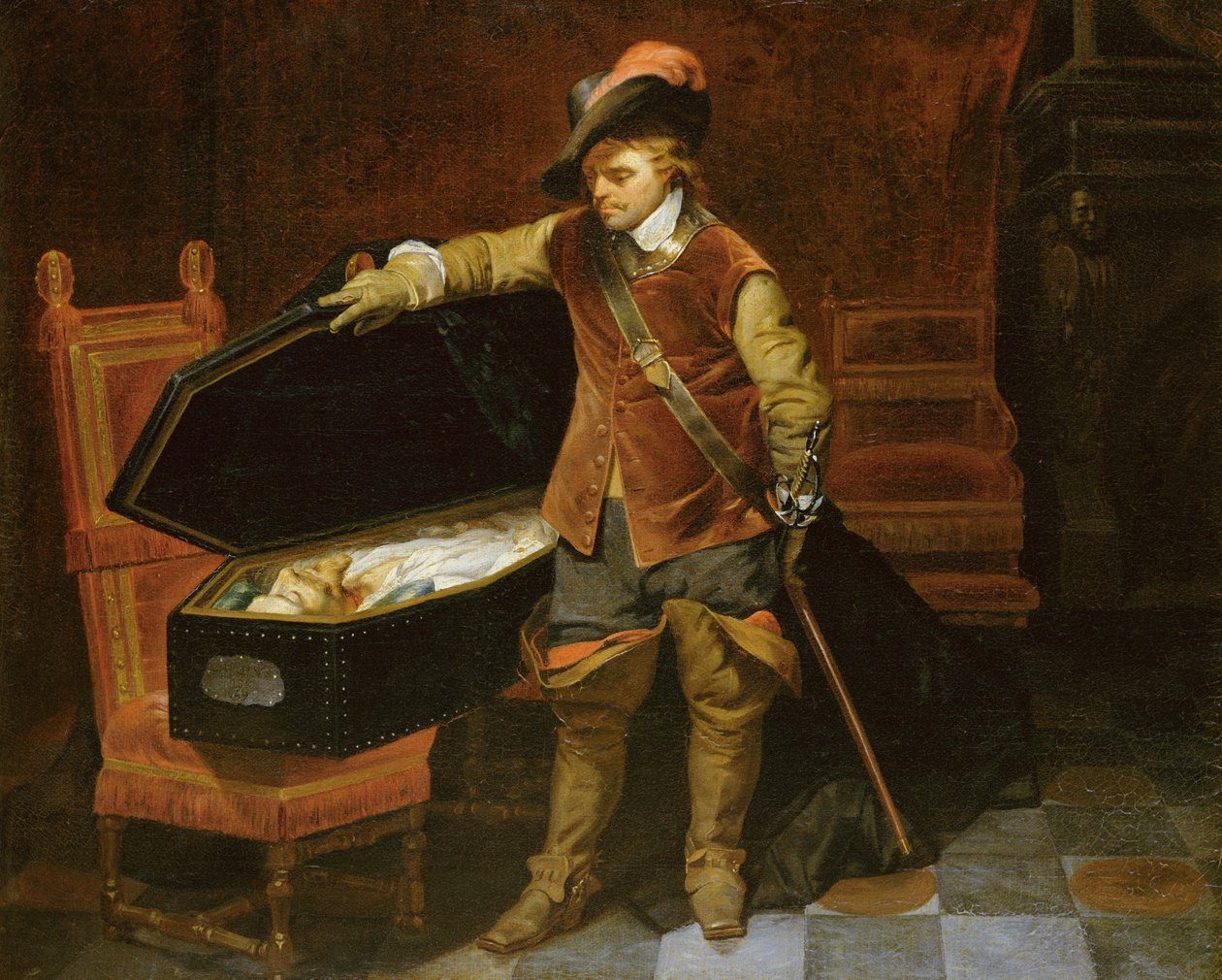 Oliver Cromwell (1599-1658) z trumną Karola I (1600-49) 1846 autorstwa Hippolyte Delaroche