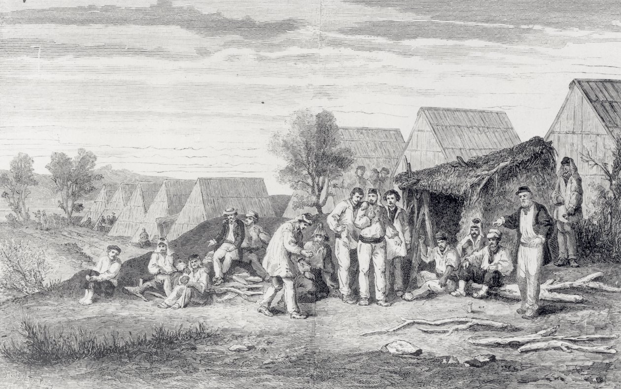 Obóz deportowanych na półwyspie Cros, Nowa Kaledonia, 1873 autorstwa Hippolyte Dutheil