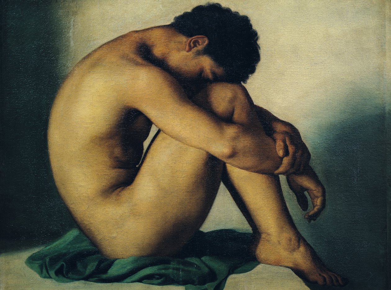 Studium nagiego młodego mężczyzny autorstwa Hippolyte Flandrin