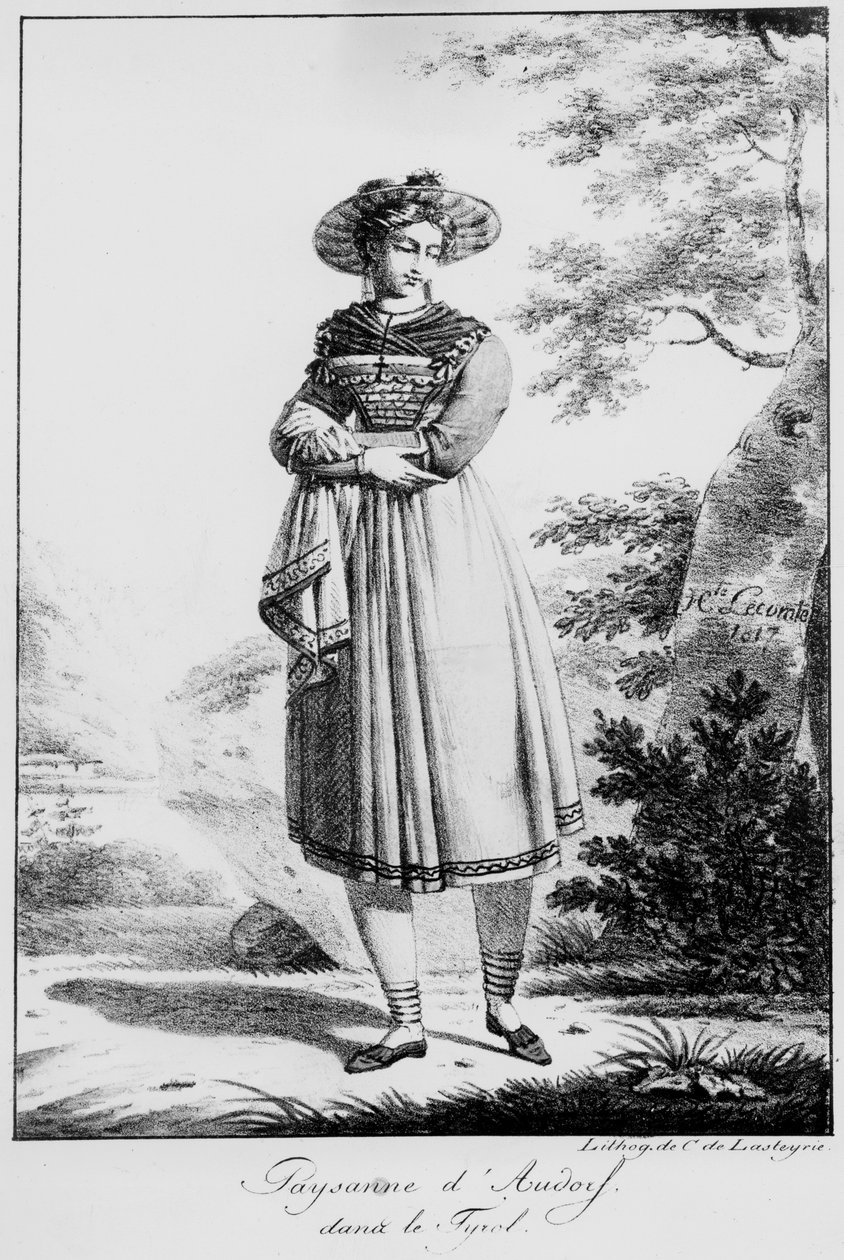 Chłopka z Audorf w Tyrolu, 1817 (litografia) autorstwa Hippolyte Lecomte