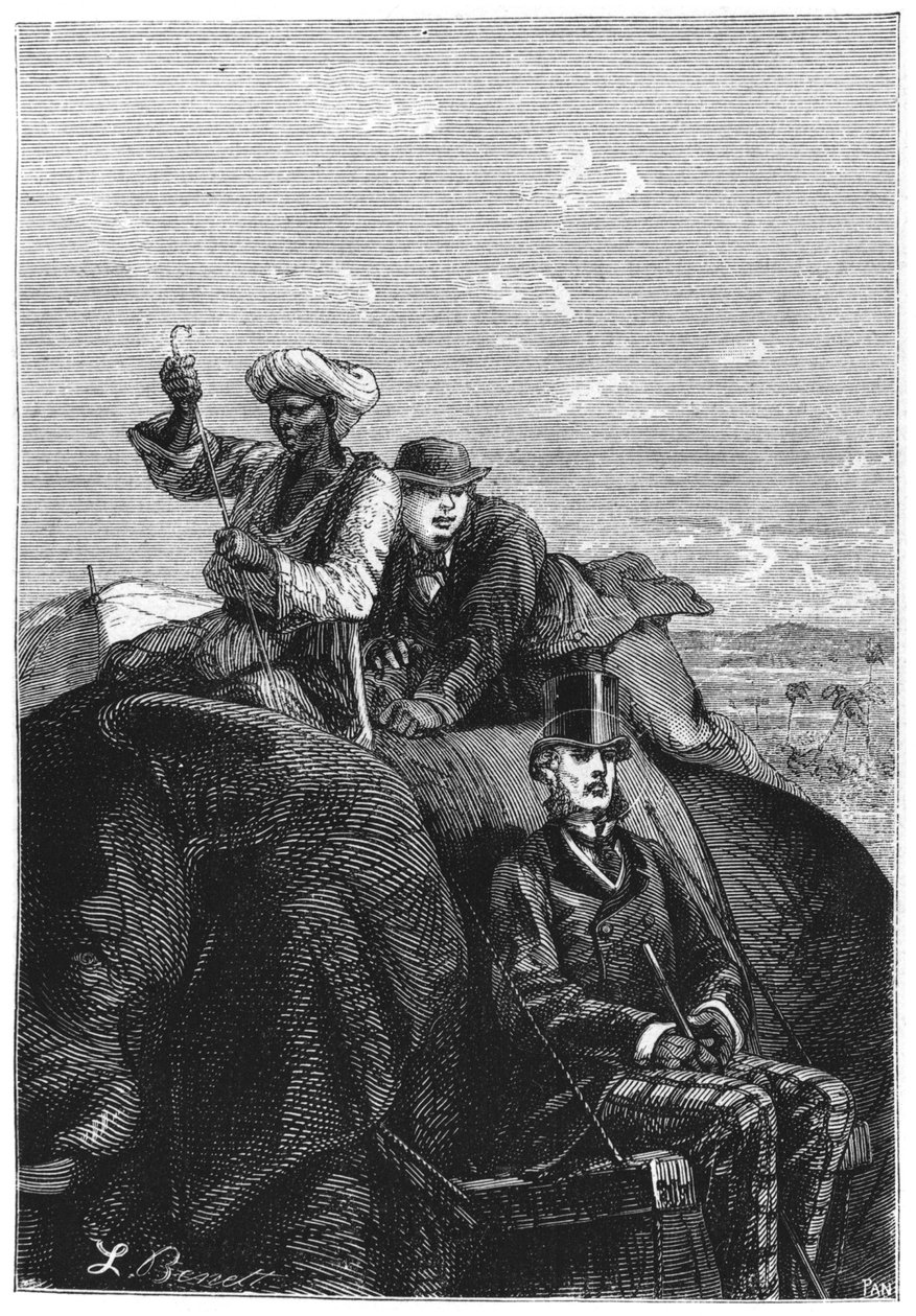 Phileas Fogg i Passepartout, ilustracja z książki "W osiemdziesiąt dni dookoła świata" Juliusza Verne