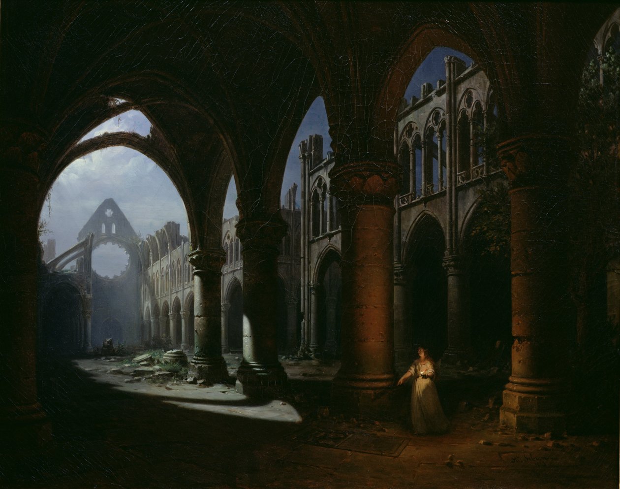 Wnętrze opactwa w ruinach, 1848 autorstwa Hippolyte Victor Valentin Sebron