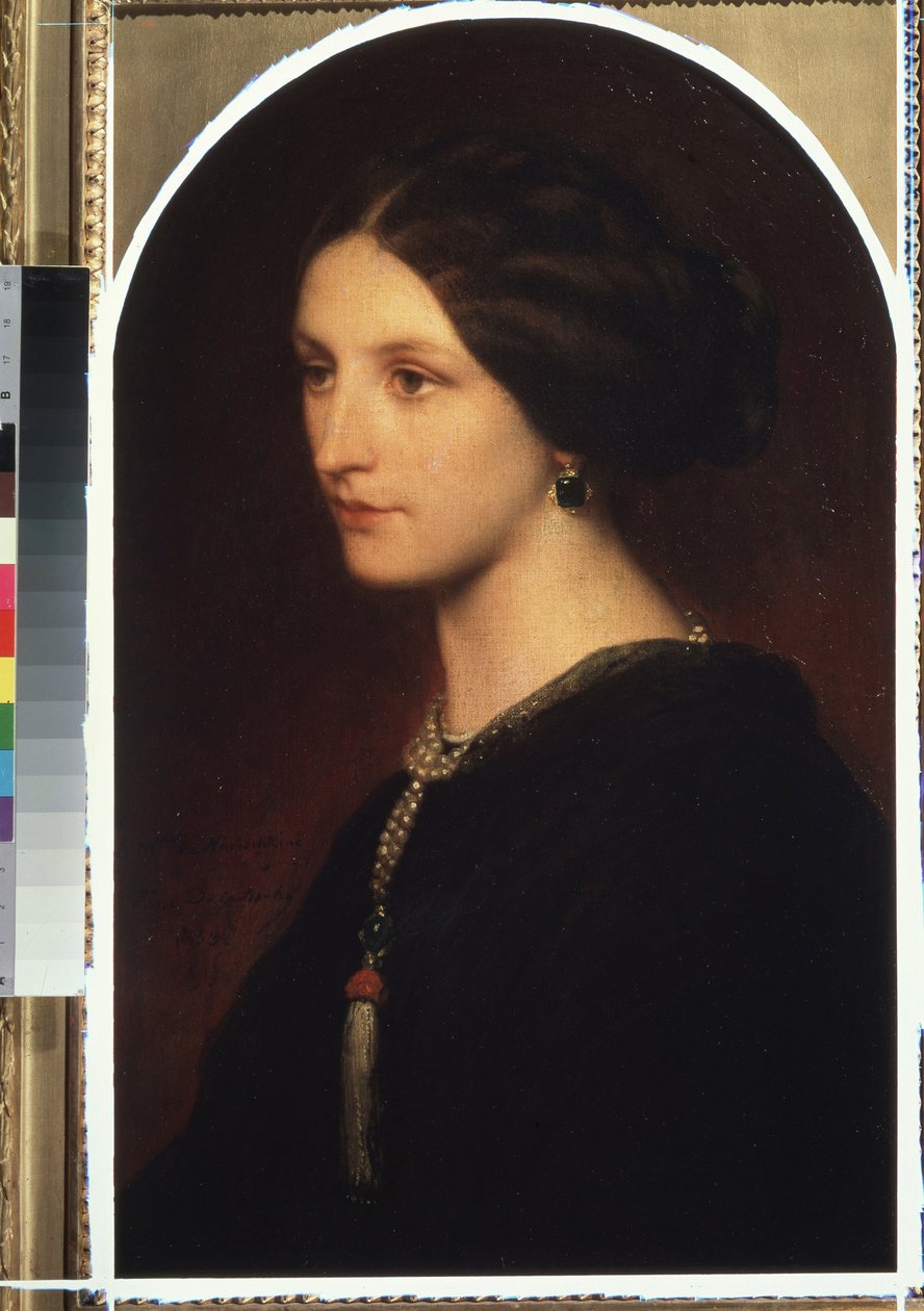 „„Portret hrabiny Sophie Shuvaloff (Shuvalov lub Shuvalova)”” Portret młodej arystokratki, naszyjnik z pereł na szyi. Obraz Paula Hippolyte Delaroche (1797-1856) 1853 Moskwa, Muzeum Sztuk Pięknych im. Puszkina autorstwa Hippolyte Delaroche