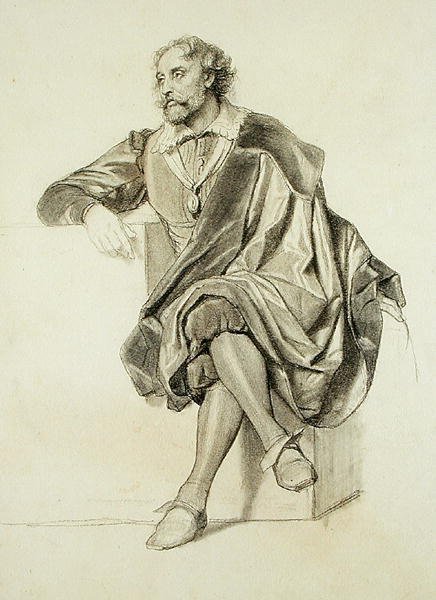 Studium do Portretu Petera Paula Rubensa (1577-1640) (ołówek i węgiel na papierze) autorstwa Paul Delaroche