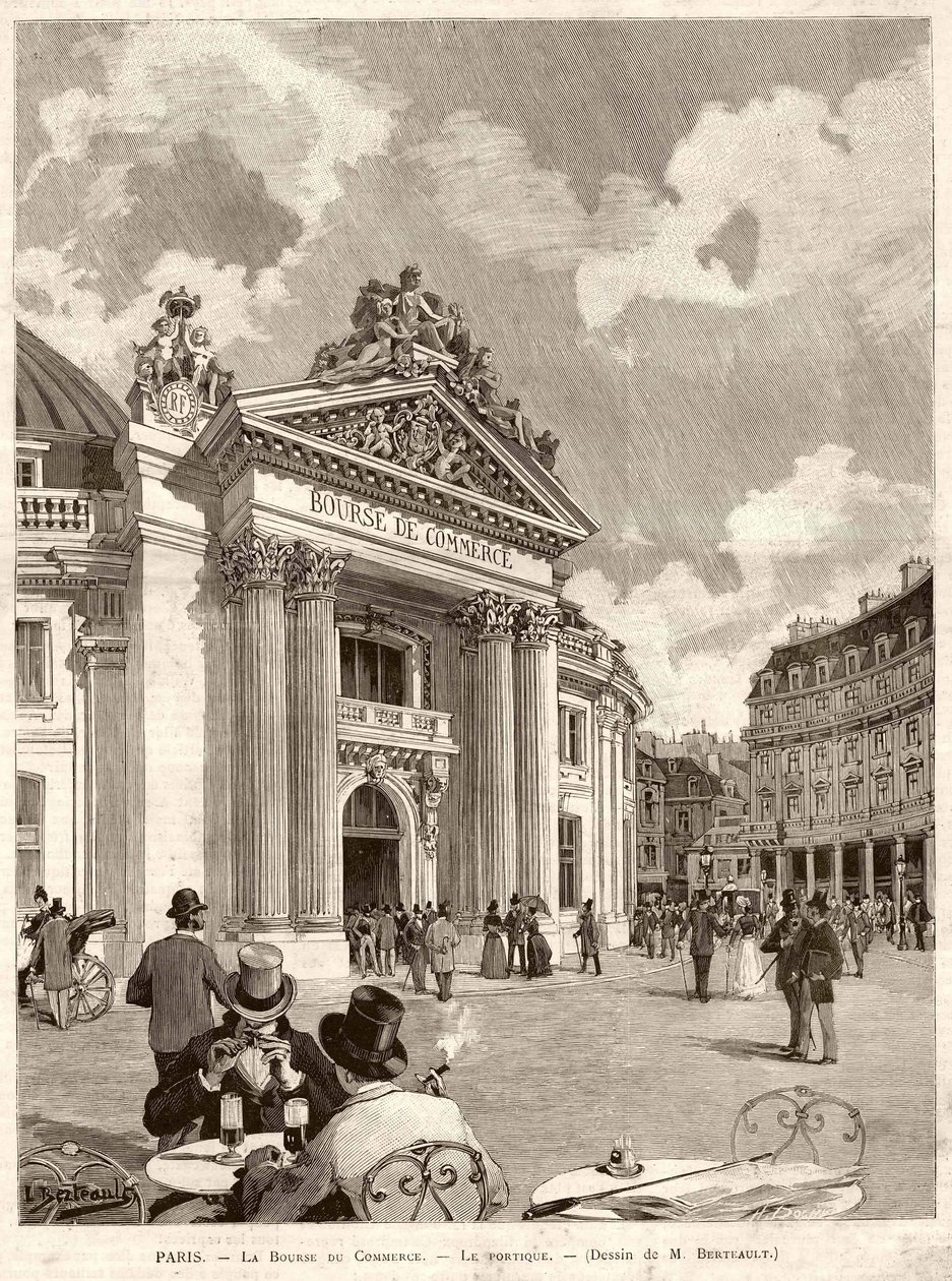 Giełda Papierów Wartościowych w Paryżu w 1889 r. Rys. M. Berteault autorstwa Hippolyte Berteaux