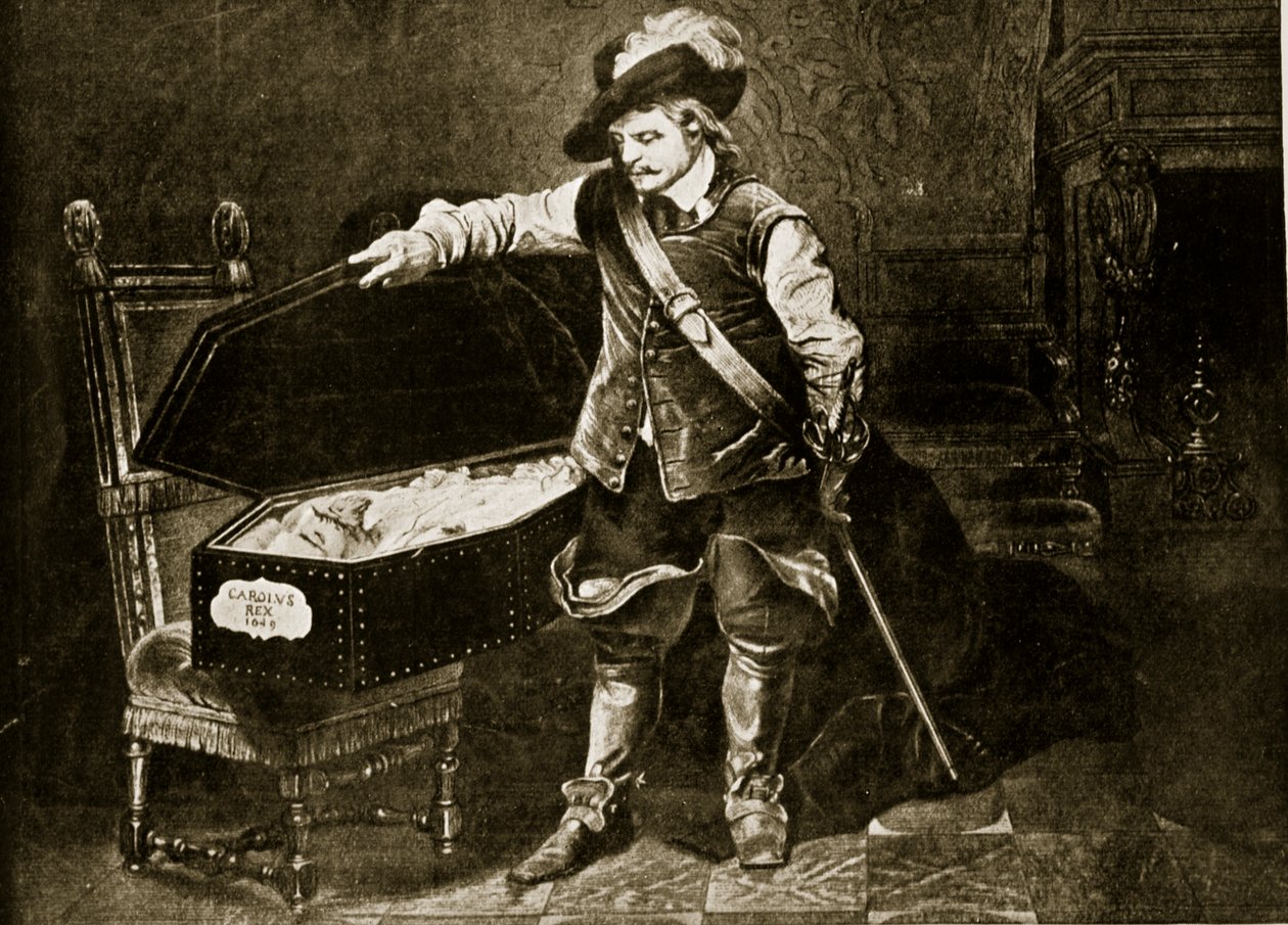 Cromwell ogląda ciało Karola I, ilustracja z "Hutchinson