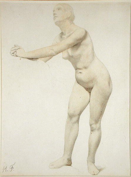 Akt (ołówek i akwarela na papierze) autorstwa Hippolyte Flandrin