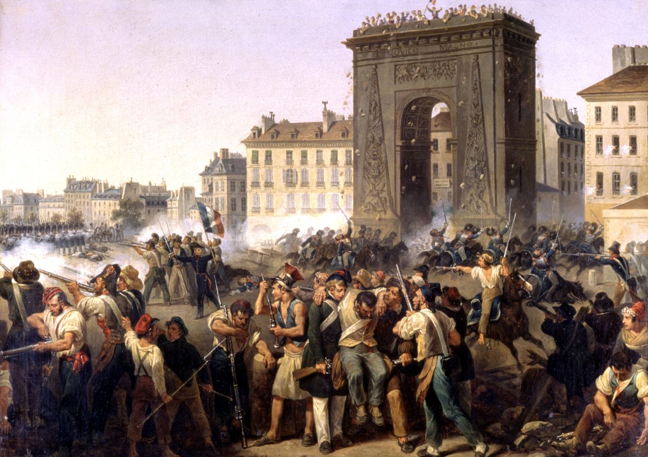 Atak na bramę Saint Denis, obraz 1830 autorstwa Hippolyte Lecomte