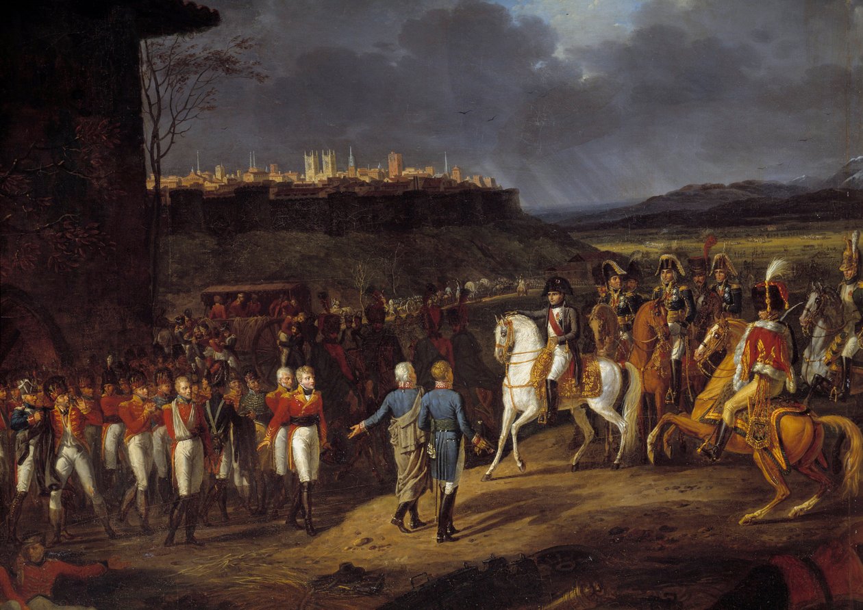 Kampania hiszpańska: „”Cesarz Napoleon I został wprowadzony do Astorgi w Hiszpanii, jeńców angielskich i nakazał traktować ich ze szczególną troską, styczeń 1809” Szczegół. Obraz Hippolyte