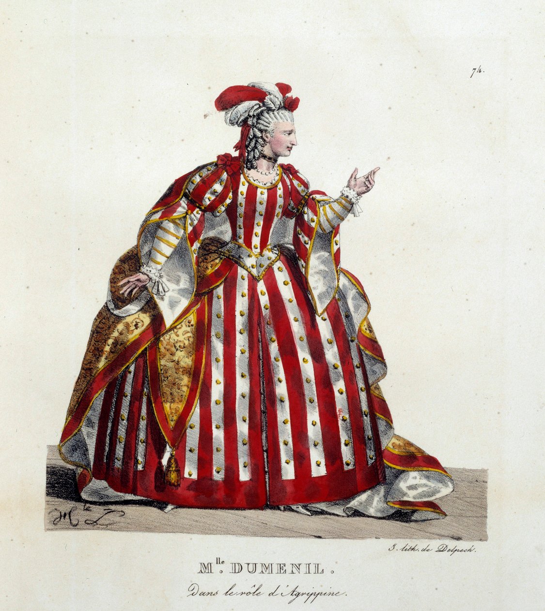 Francuska aktorka Marie Francoise Marchand nazwała Mademoiselle Dumesnil (1713-1803) w roli Agrypiny w sztuce Jeana Racine