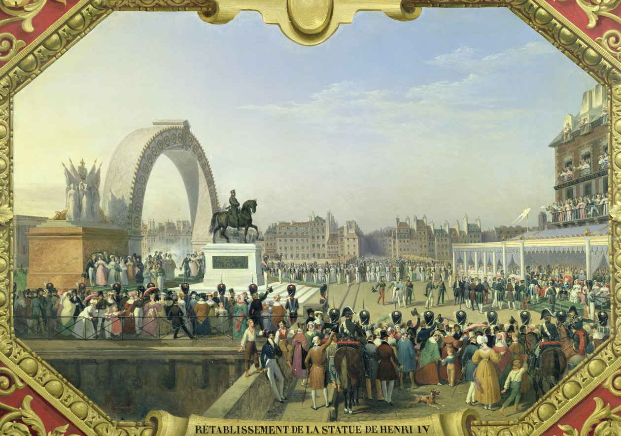 Ponowne ustanowienie pomnika Henryka IV (1553-1610) na Pont Neuf, 25 sierpnia 1818 r. autorstwa Hippolyte Lecomte