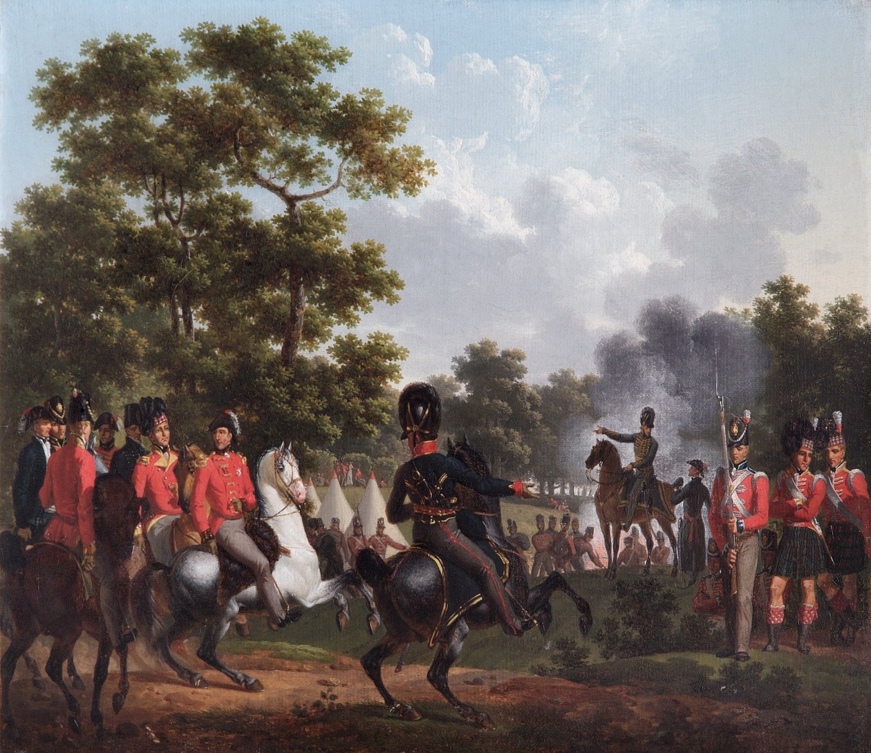 O duque de Wellington visitando os postos avançados em Soignies (óleo sobre tela)polonês autorstwa Hippolyte Lecomte
