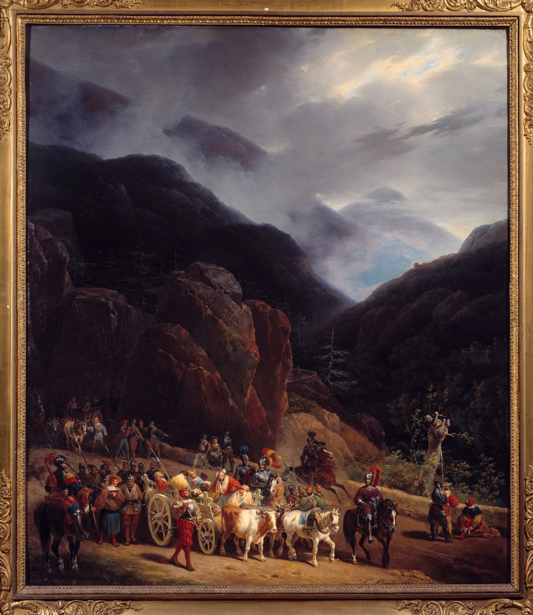 Powrót bitwy pod Marignan Armees z Francois I powracającego z Marignan (Maregnano) w dniu 14.09.1515. Obraz Hippolyte