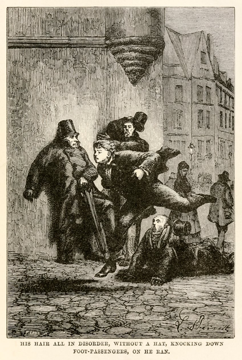 Z włosami w nieładzie, bez kapelusza, przewracając pieszych, biegł, biegł, z „W osiemdziesiąt dni dookoła świata” Juliusza Verne