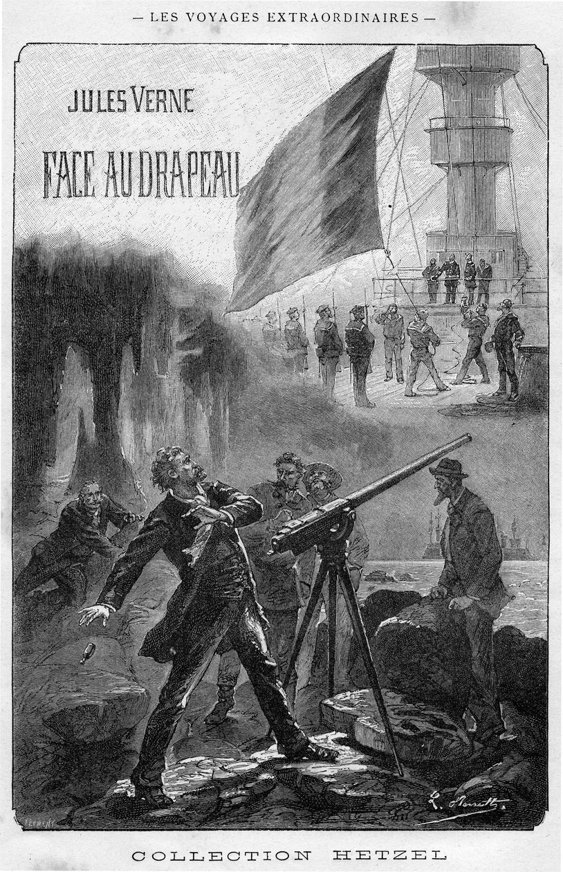 Ilustracja do książki „Face au Drapeau” autorstwa Julesa Verne