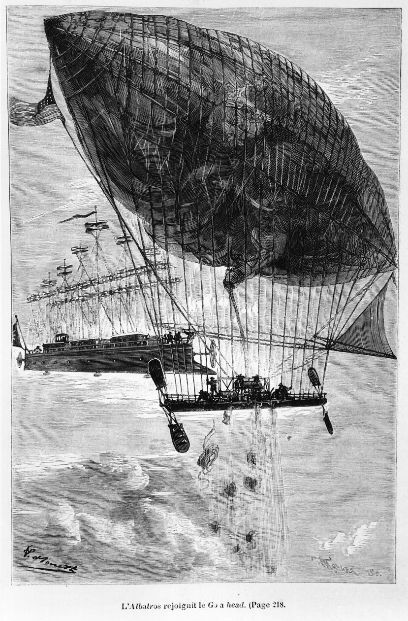 Albatros i zielone światło, ilustracja z „Robur le Conquerant” Juliusza Verne