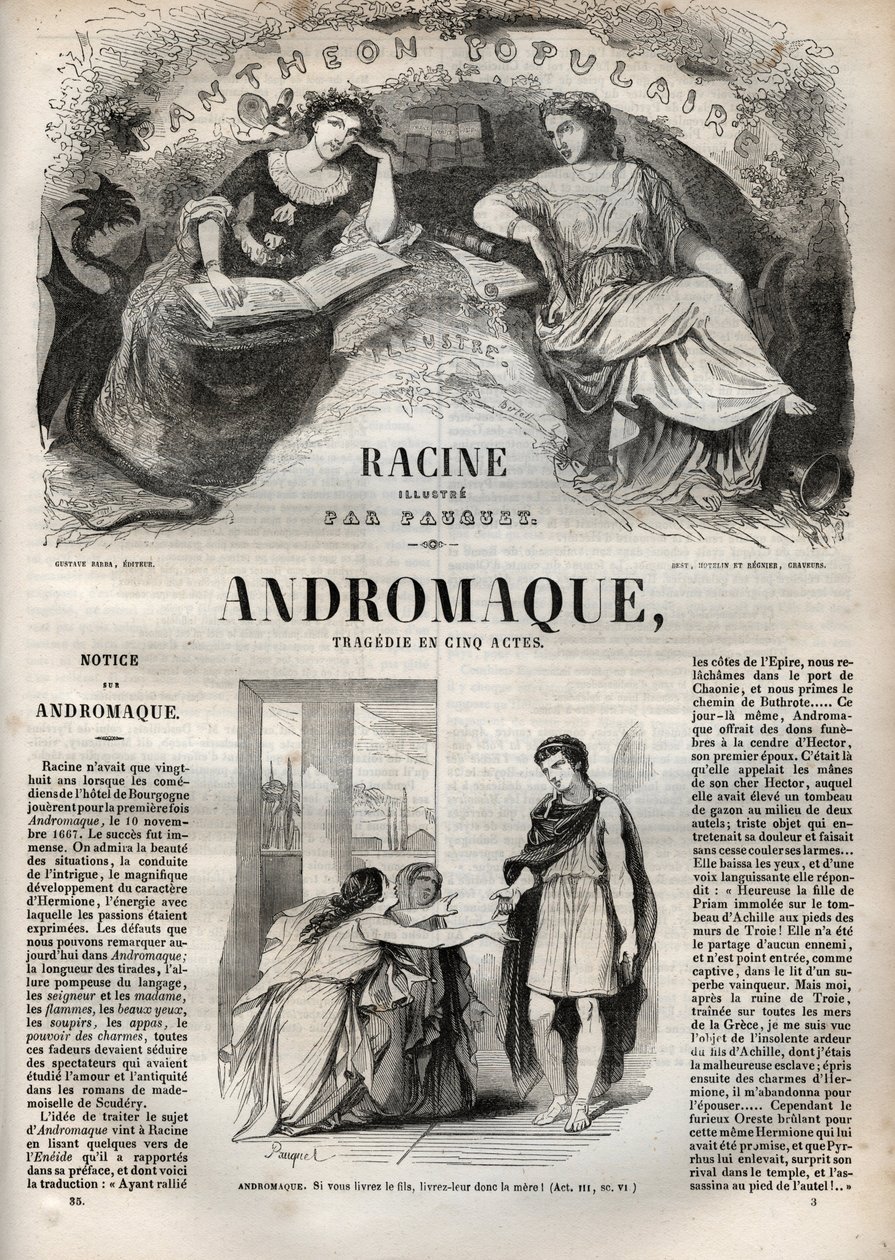 Tragedia Andromańska w pięciu aktach - grawerowanie w „Oeuvres de Jean Racine” z ilustracjami Pauqueta i uwagą Emile de La Bedolliere - 1851 autorstwa Hippolyte Louis Pauquet