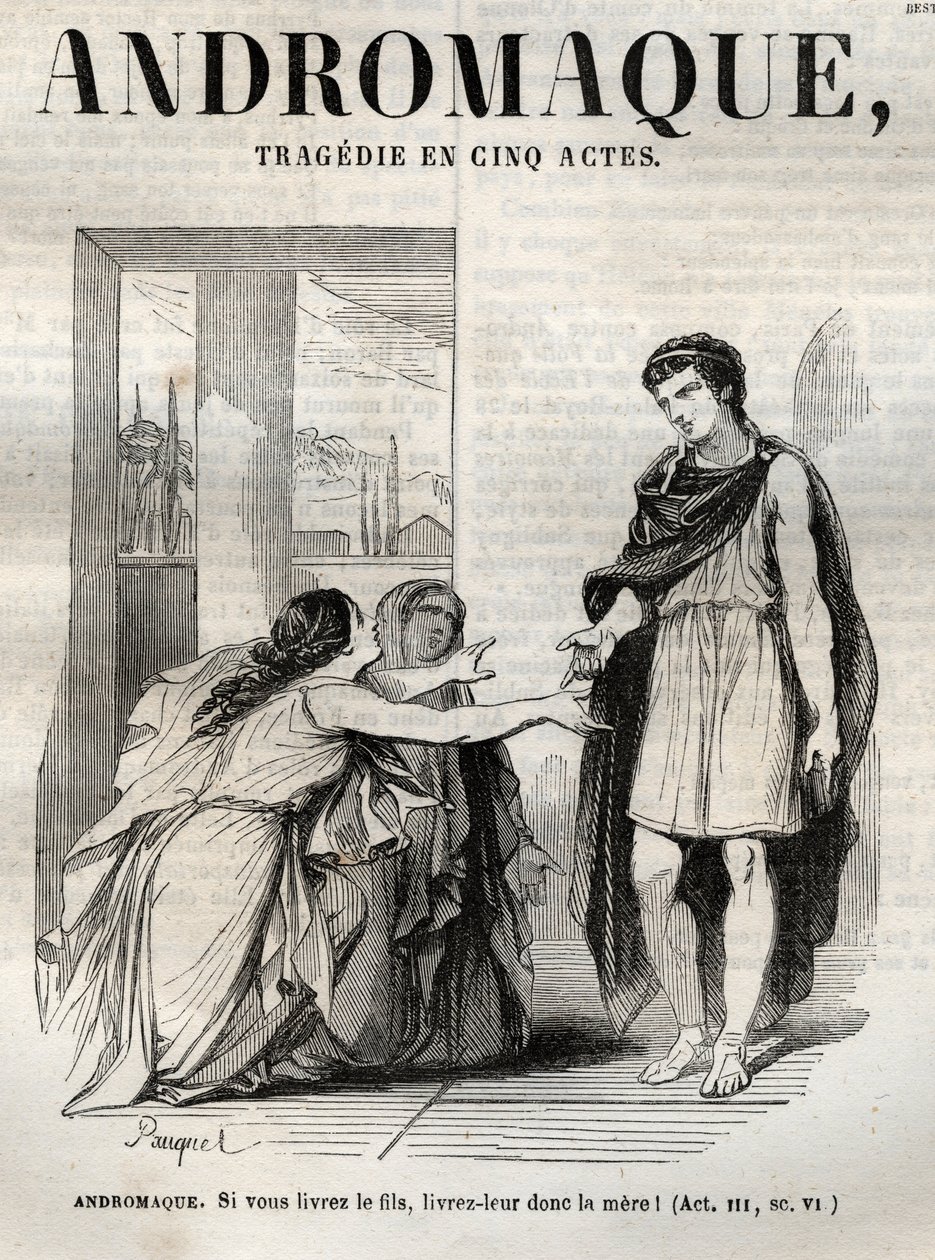 Tragedia Andromańska w pięciu aktach - grawerowanie w „Oeuvres de Jean Racine” z ilustracjami Pauqueta i uwagą Emile de La Bedolliere - 1851 autorstwa Hippolyte Louis Pauquet