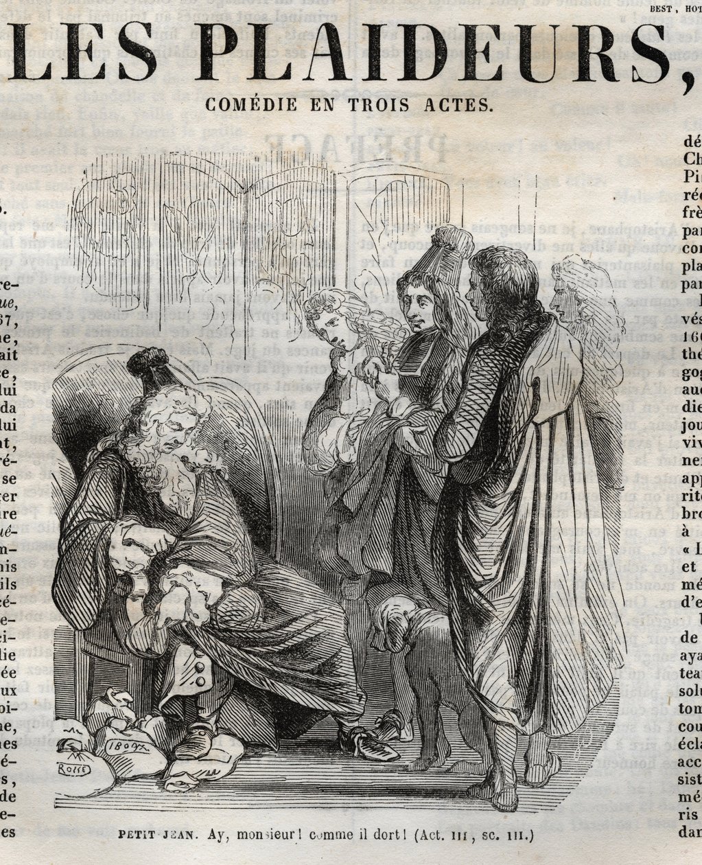 Les Plaideurs (1668) komedia w trzech aktach - grawerowanie w „Dziełach Jeana Racine