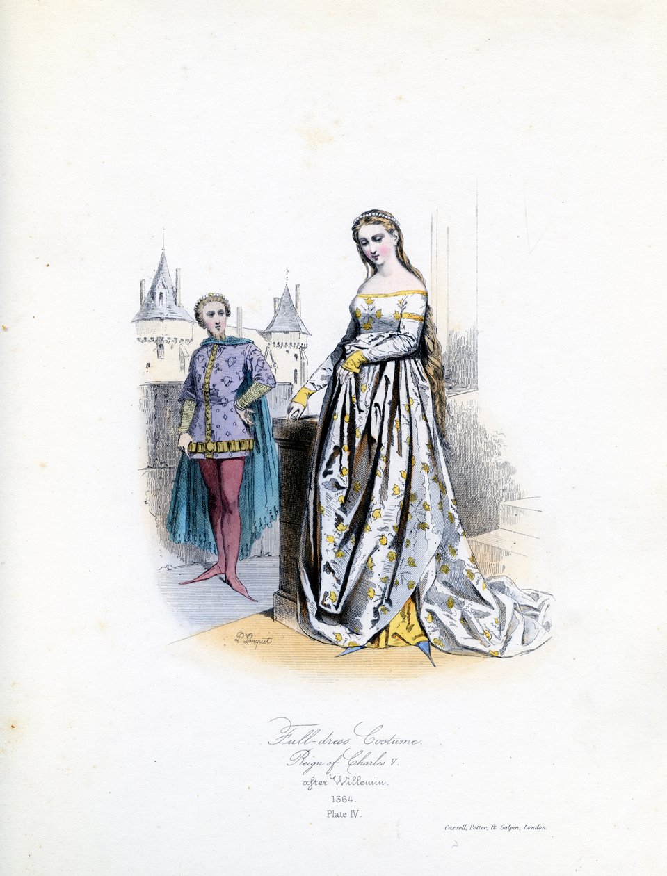 Szlachetna kobieta w pełnym stroju autorstwa Hippolyte Louis and Polydore Pauquet