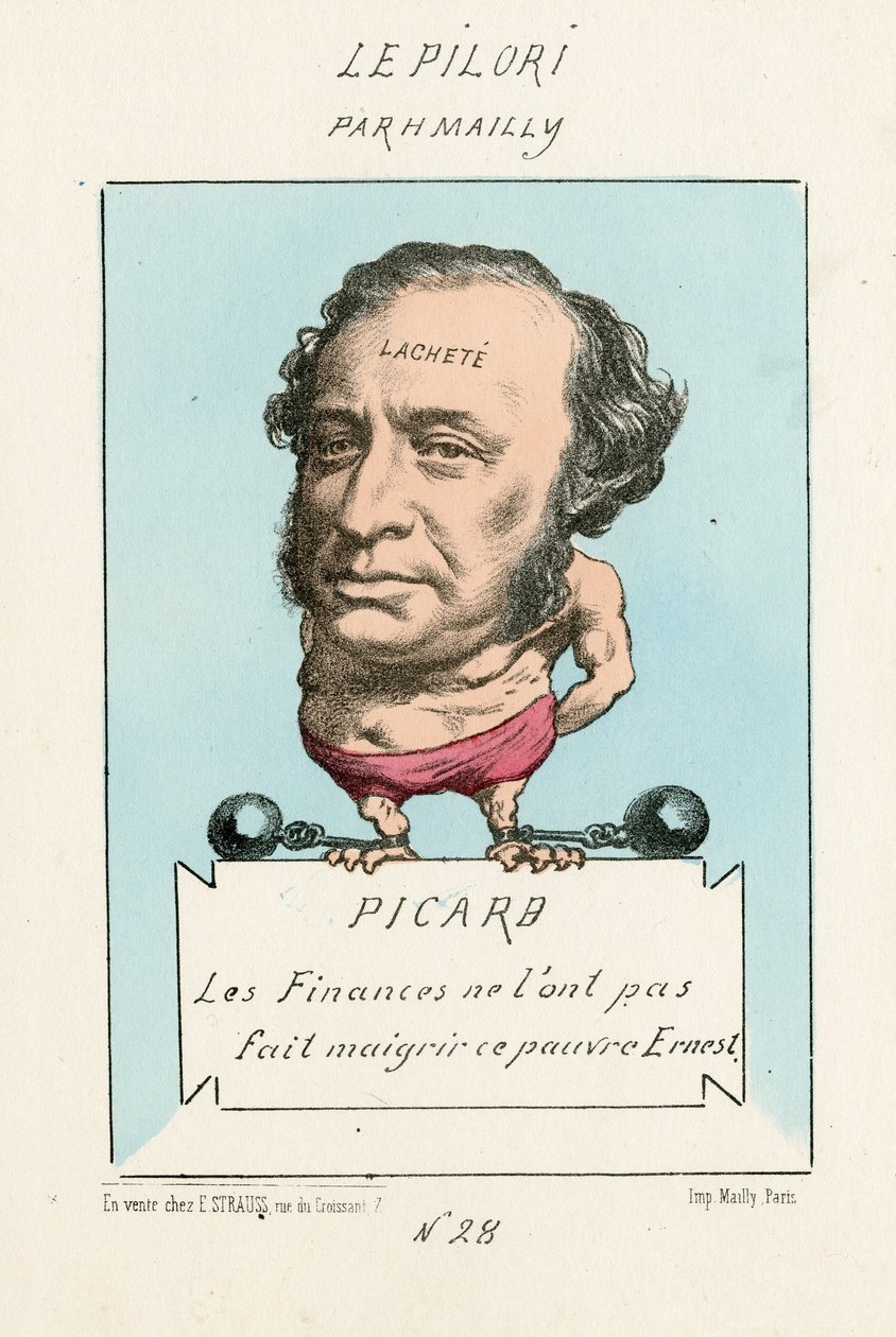 Finanse nie kazały mu schudnąć ten biedny Ernest, Le Pilori, numer 28, ok. 1870 (litografia) autorstwa Hippolyte Mailly