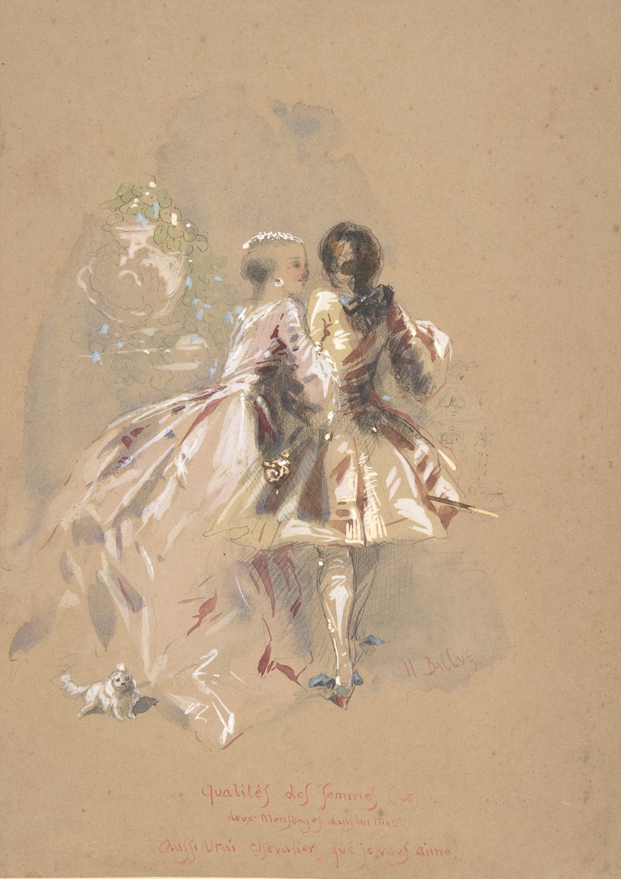 Młoda para widziana z tyłu, połowa XIX wieku. autorstwa Hippolyte Omer Ballue