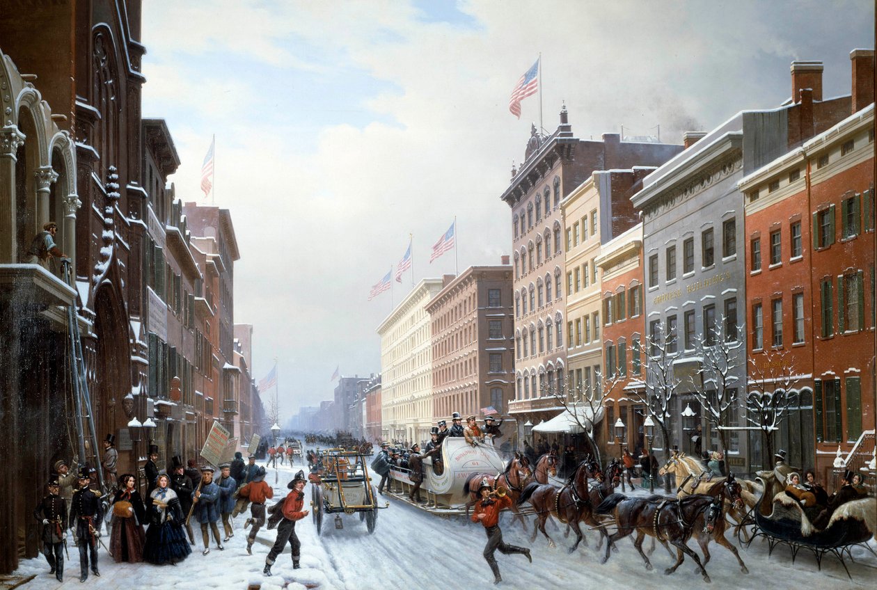 Ulica z Manhattanu do Nowego Jorku w 1840 r. Obraz Hippolyte Victora Valentina Sebrona (1801-1879) 1840 nd. 2,25 x 3,30 m Blerancourt. Musee Franco American - Ulica na Manhattanie, Nowy Jork autorstwa Hippolyte Victor Valentin Sebron