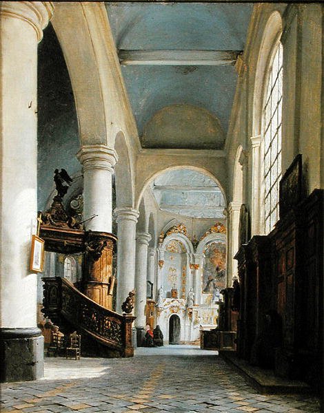Wnętrze kościoła św. Denisa, Saint-Omer, 1835 r. autorstwa Hippolyte Victor Valentin Sebron