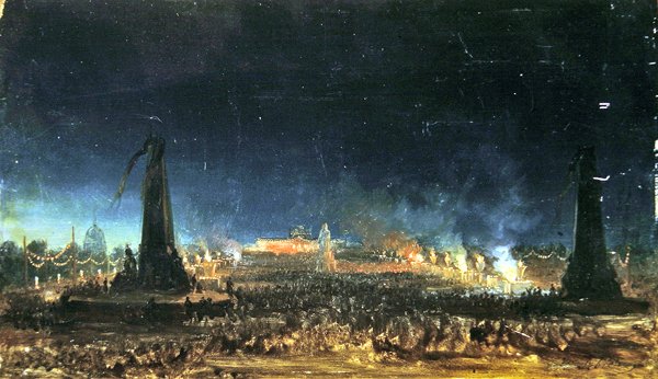 Nocny festiwal na Polu Marsowym w Paryżu autorstwa Hippolyte Victor Valentin Sebron
