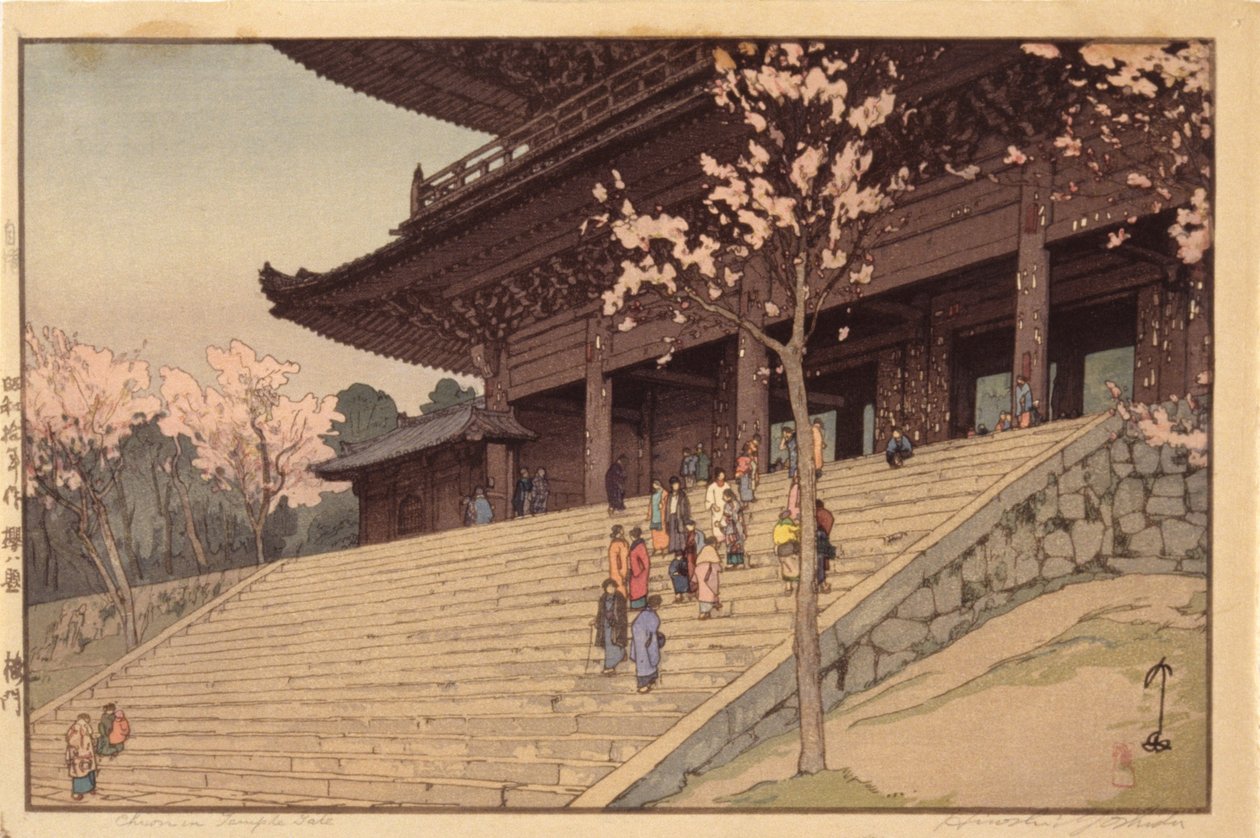 Brama świątyni Chionin (kolorowy drzeworyt) autorstwa Hiroshi Yoshida