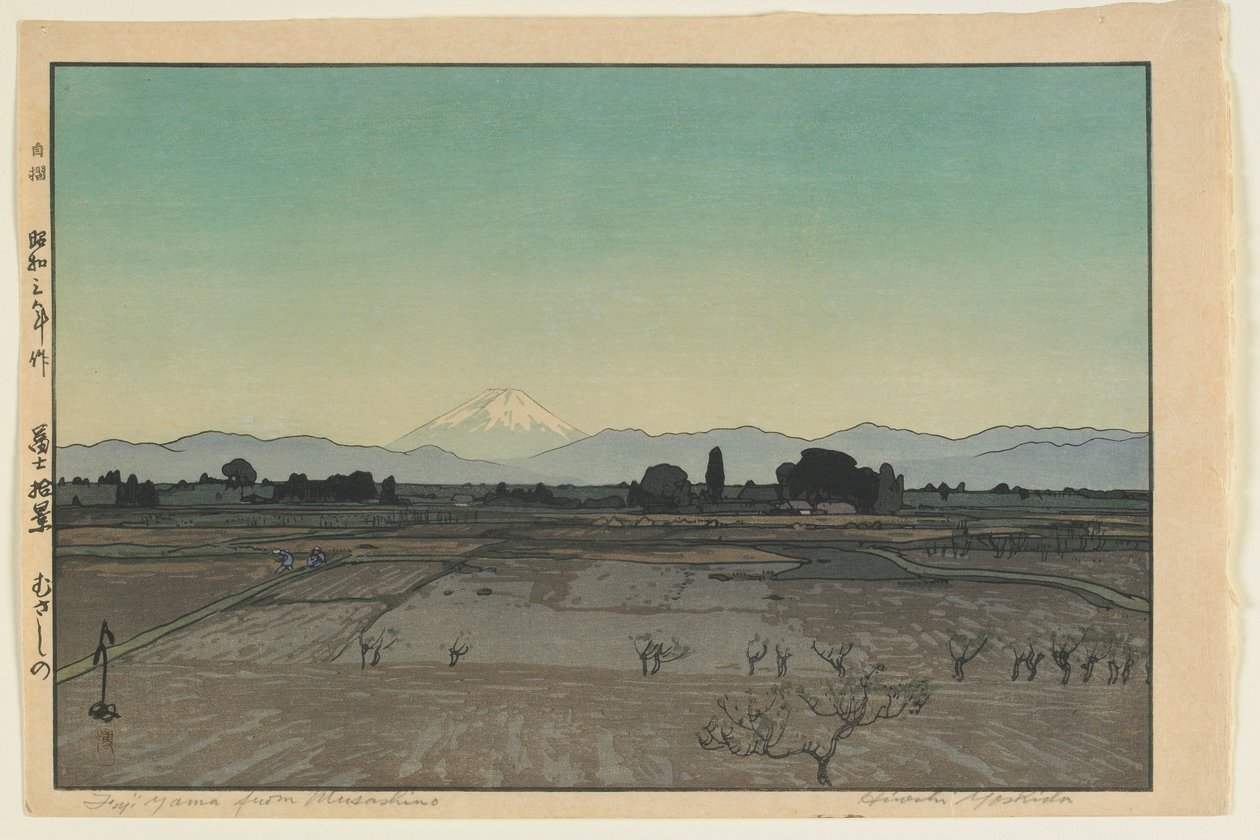 Fuji z Musashino, z cyklu Dziesięć widoków góry Fuji, era Showa autorstwa Hiroshi Yoshida