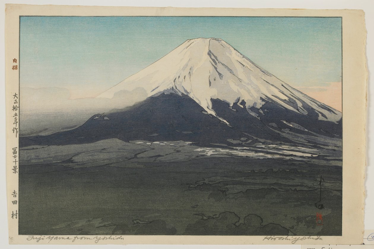 Fuji z Yoshidy, z serii Dziesięć widoków góry Fuji, era Taisho autorstwa Hiroshi Yoshida