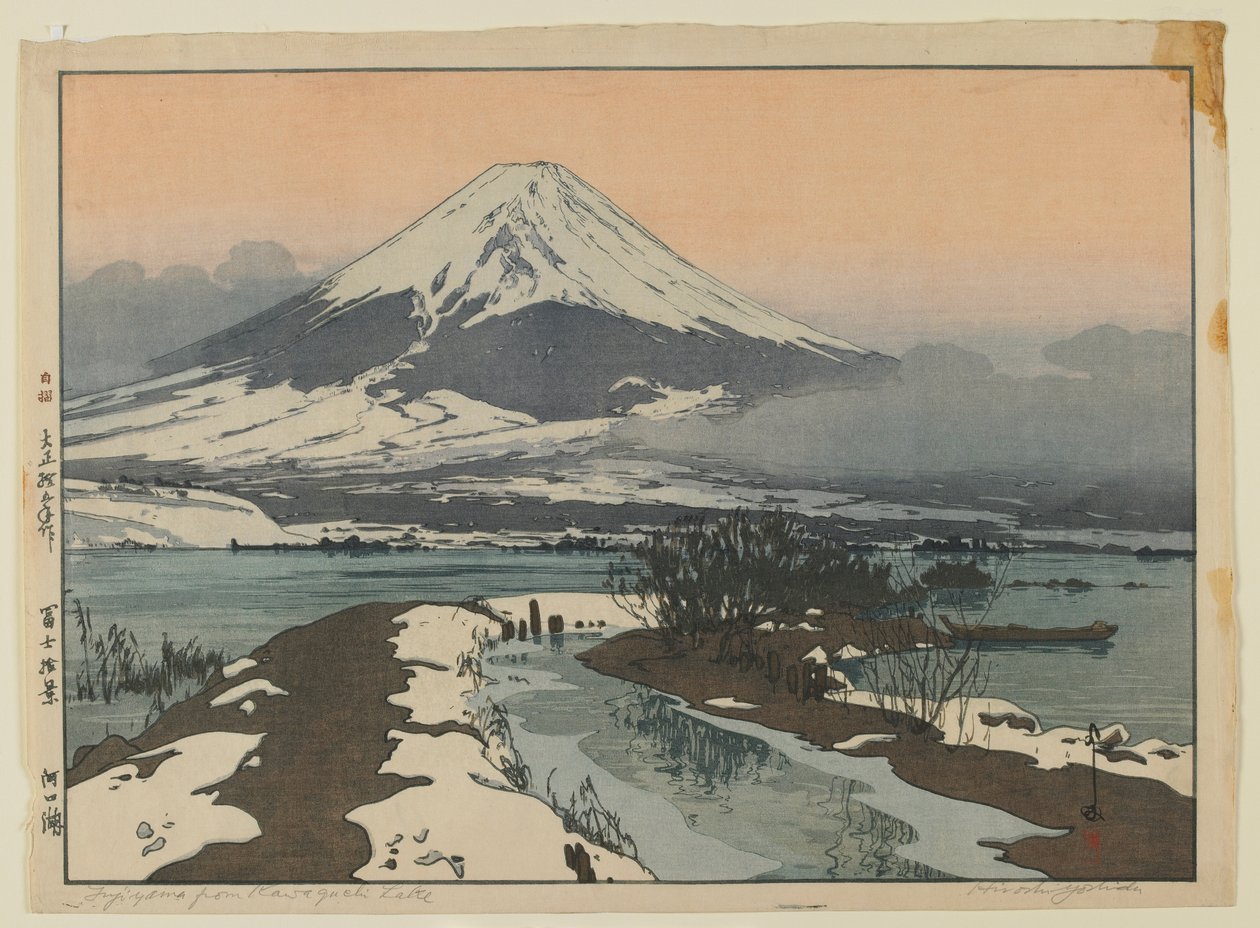 Fujiyama z jeziora Kawaguchi, z cyklu Dziesięć widoków góry Fuji, era Taisho autorstwa Hiroshi Yoshida