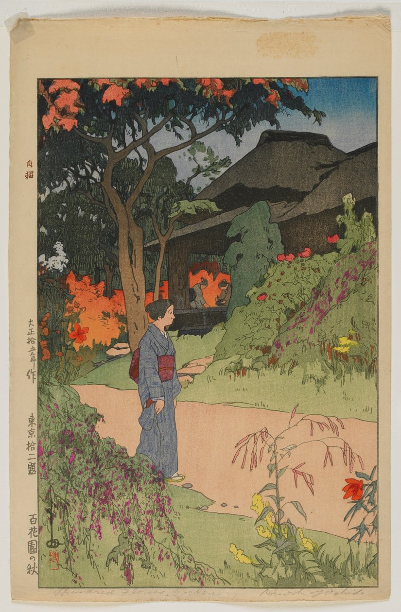 Ogród stu kwiatów (Hyakkaen), z serii, Dwanaście scen Tokio, epoka Taisho autorstwa Hiroshi Yoshida