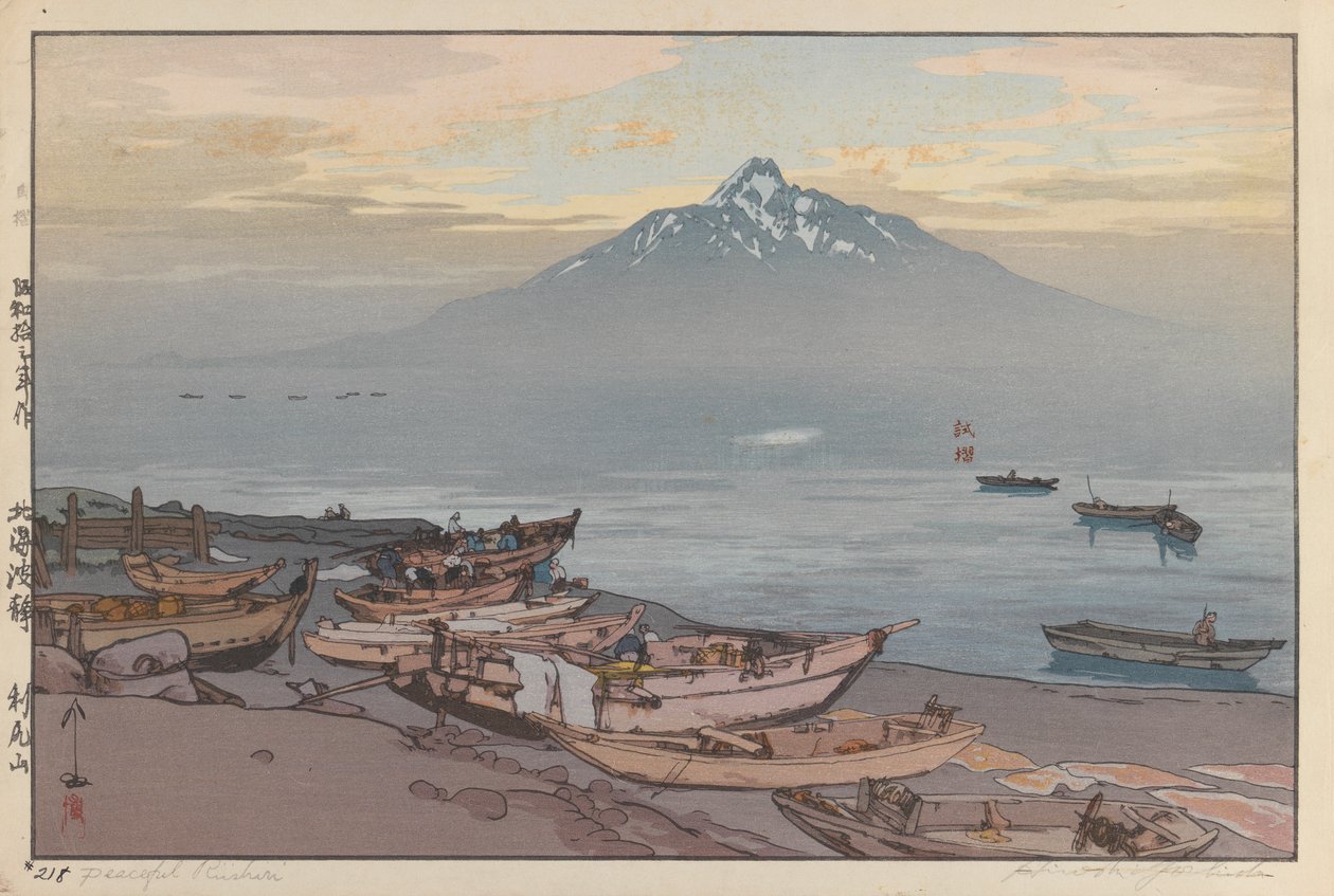 Pokojowe Rishiri (drewnodruk na papierze) autorstwa Hiroshi Yoshida