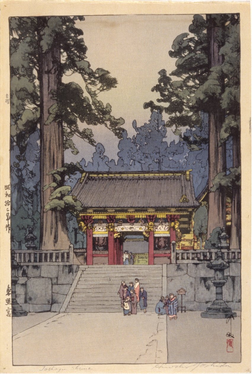 Świątynia Toshoyu (kolorowy drzeworyt) autorstwa Hiroshi Yoshida